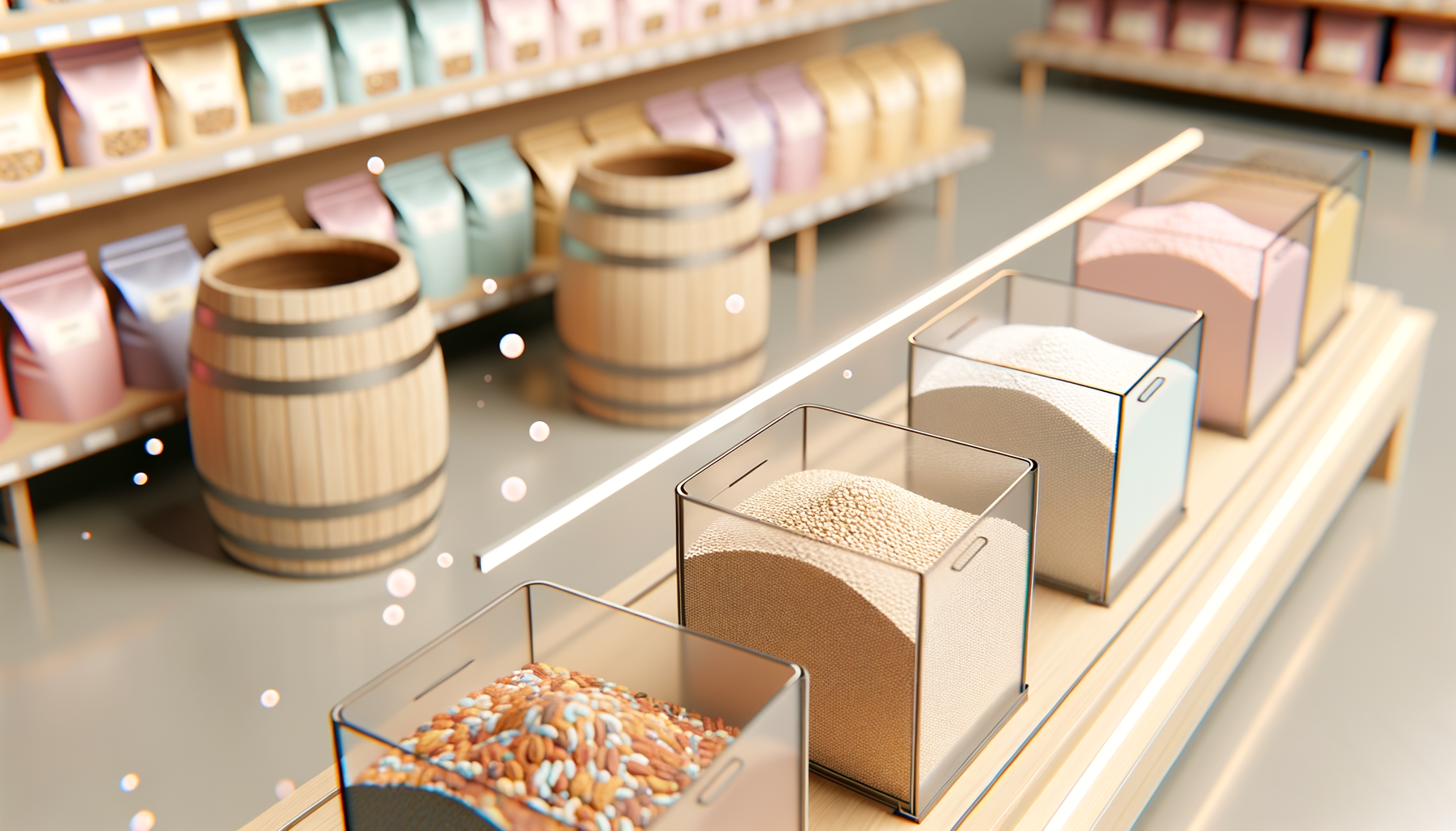 Bulk Food Display Equipment: Plexiglass Bins and Wooden Barrels that Boost Nut and Delicatessen Sales