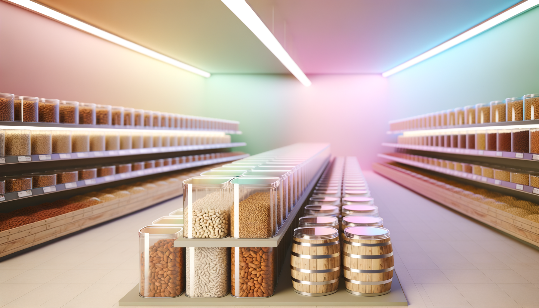 Nut Aisle Design: Boost Sales with Acrylic Bins and Wooden Barrels