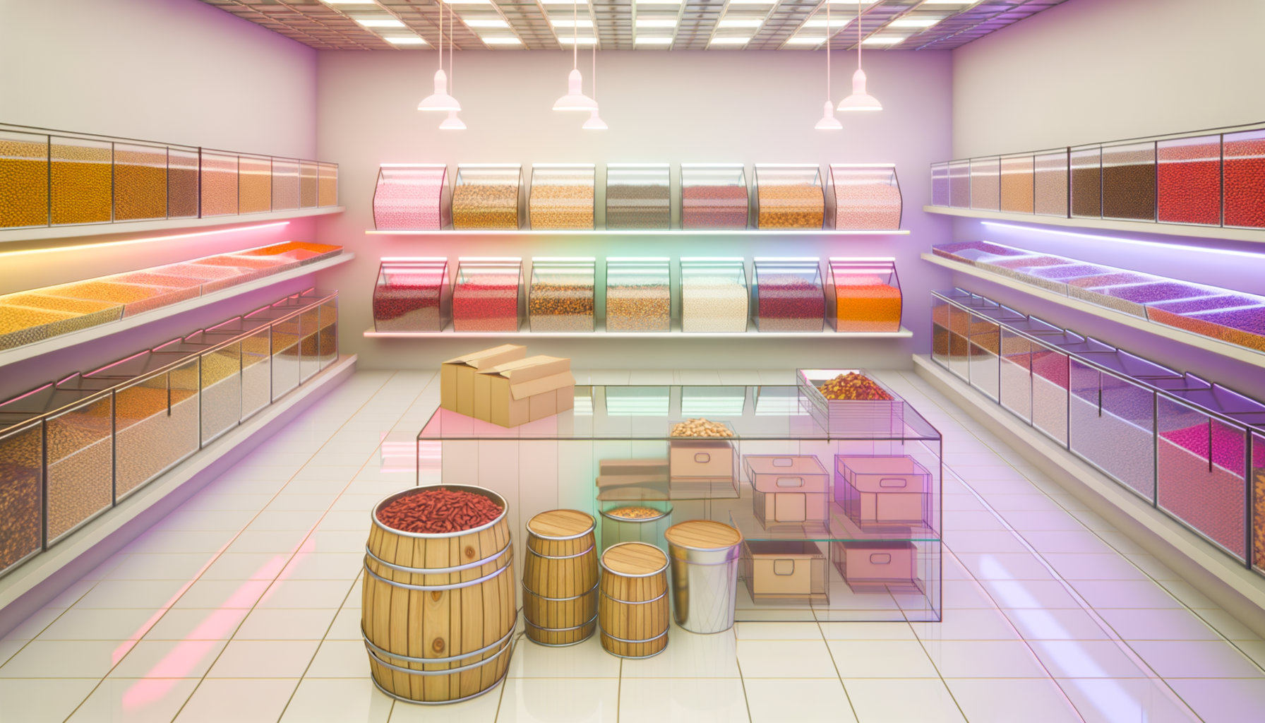 Display Equipment in İstoç: Plexiglass Bins and Wooden Barrels for Nuts & Delis