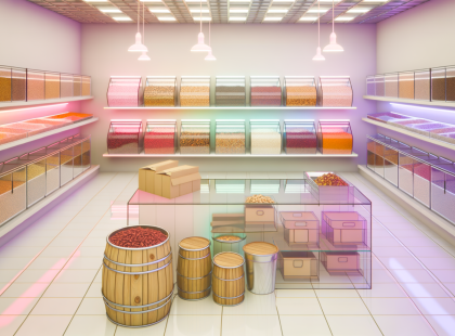 Display Equipment in İstoç: Plexiglass Bins and Wooden Barrels for Nuts & Delis
